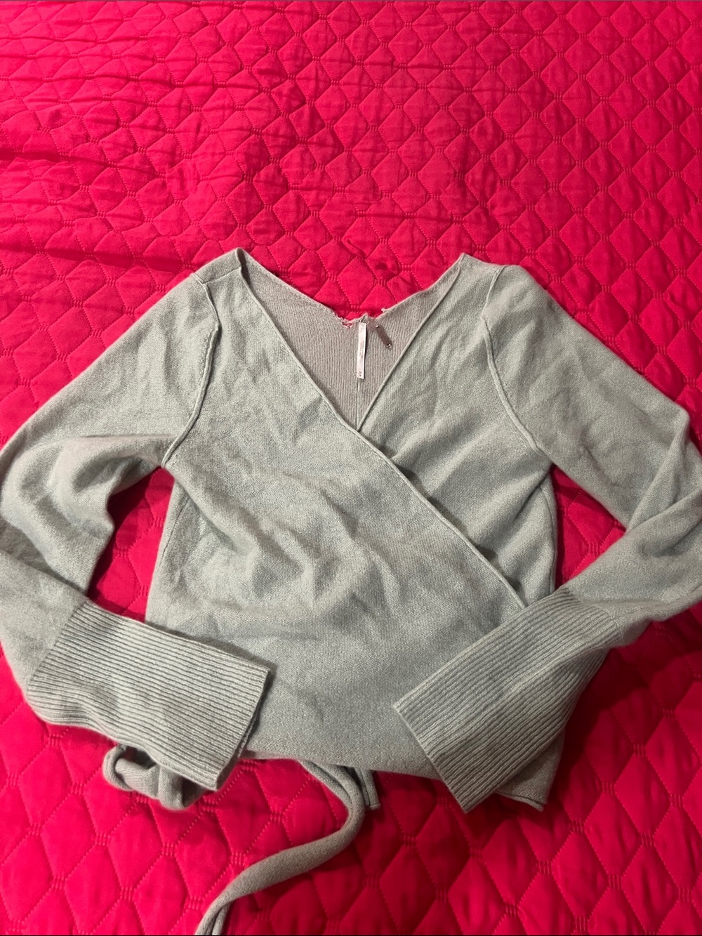 Free People Light Mint GreenV-Neck Wrap Sweater